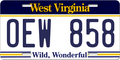WV license plate OEW858