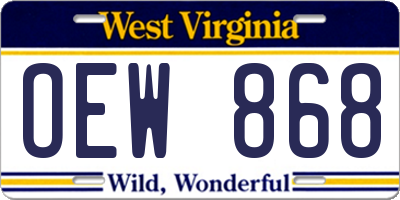 WV license plate OEW868