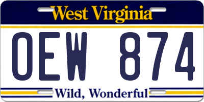 WV license plate OEW874