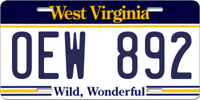 WV license plate OEW892