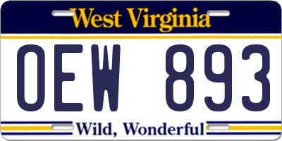 WV license plate OEW893