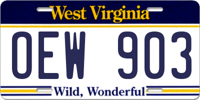 WV license plate OEW903