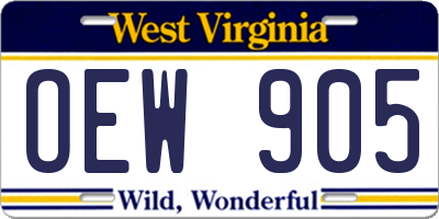 WV license plate OEW905