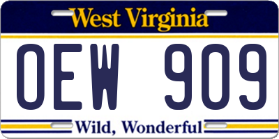 WV license plate OEW909