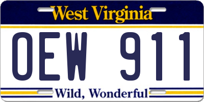 WV license plate OEW911