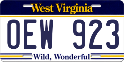 WV license plate OEW923