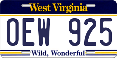 WV license plate OEW925