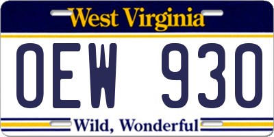 WV license plate OEW930