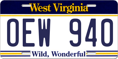 WV license plate OEW940