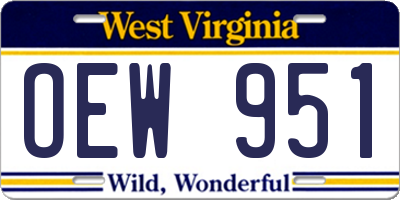 WV license plate OEW951