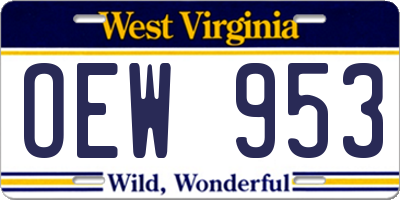 WV license plate OEW953
