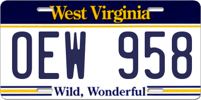 WV license plate OEW958