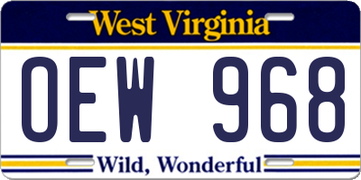 WV license plate OEW968