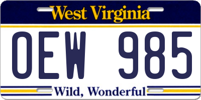 WV license plate OEW985