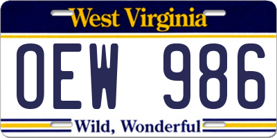 WV license plate OEW986