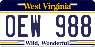 WV license plate OEW988