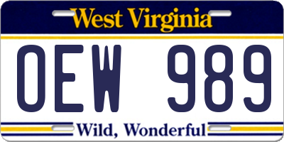 WV license plate OEW989