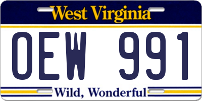 WV license plate OEW991