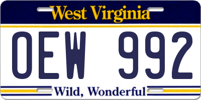 WV license plate OEW992