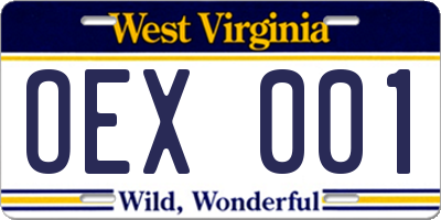 WV license plate OEX001