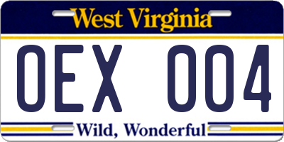 WV license plate OEX004