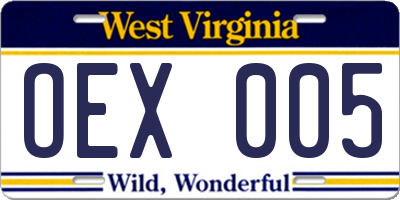 WV license plate OEX005