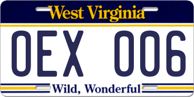 WV license plate OEX006