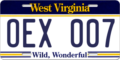 WV license plate OEX007