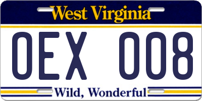 WV license plate OEX008