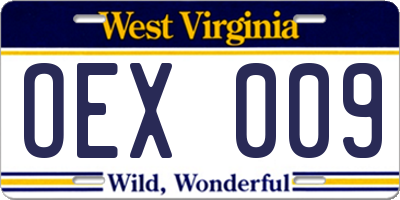 WV license plate OEX009