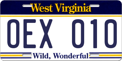 WV license plate OEX010