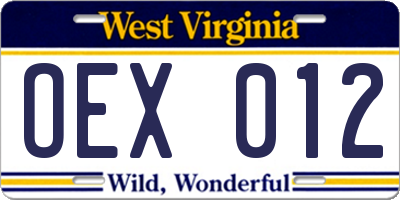 WV license plate OEX012