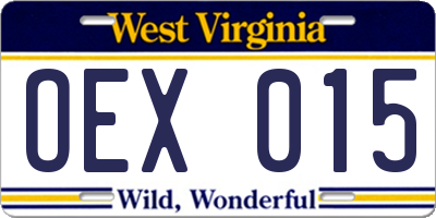 WV license plate OEX015