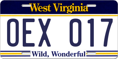 WV license plate OEX017