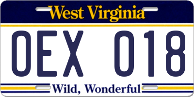 WV license plate OEX018