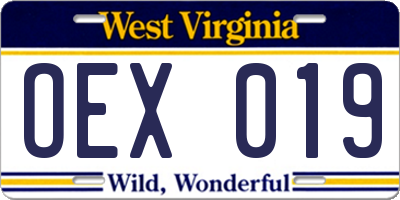WV license plate OEX019