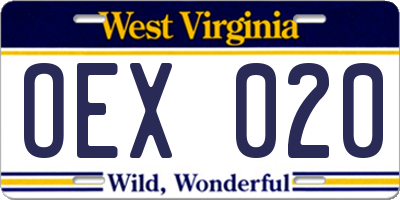 WV license plate OEX020