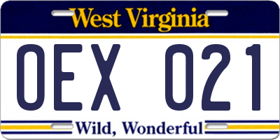 WV license plate OEX021