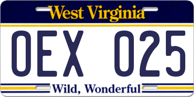 WV license plate OEX025