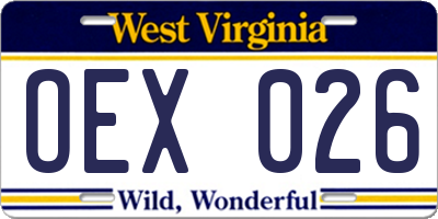 WV license plate OEX026