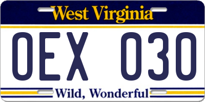 WV license plate OEX030