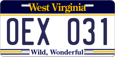 WV license plate OEX031