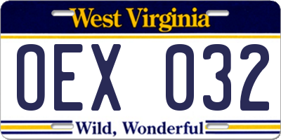 WV license plate OEX032