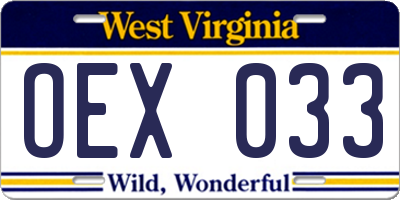 WV license plate OEX033