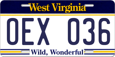 WV license plate OEX036