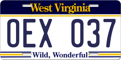 WV license plate OEX037