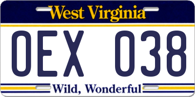 WV license plate OEX038