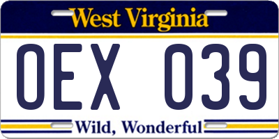 WV license plate OEX039