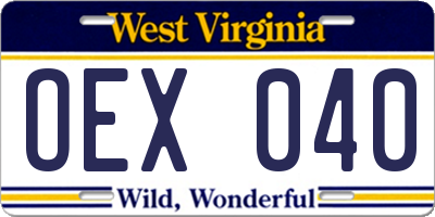 WV license plate OEX040