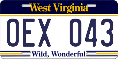 WV license plate OEX043